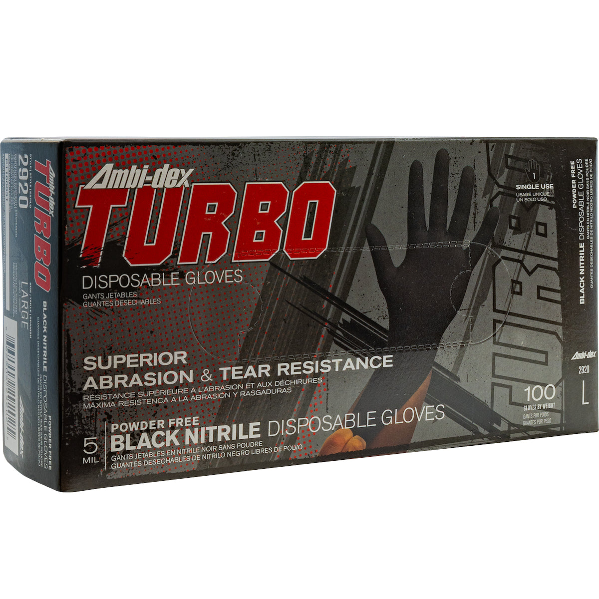 Ambi-dex® Turbo 5 Mil Black Nitrile Disposable Gloves, Powder-Free with Textured Grip 2920
